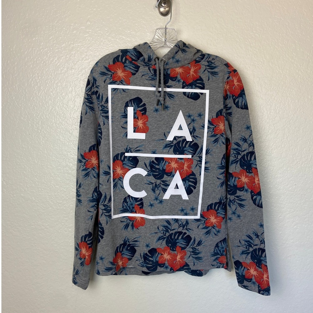 Aeropostale Gray Floral Print Hoodie Sweatshirt LA CA Graphic Logo
